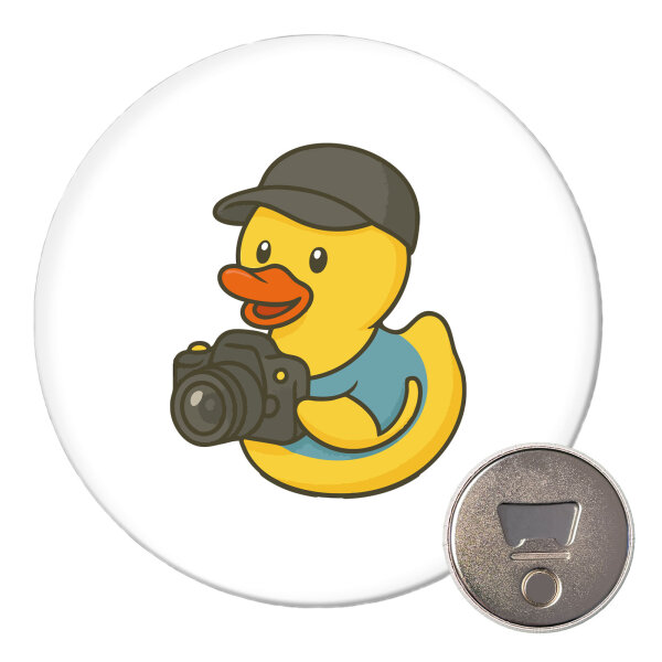 Magnet Quietscheente Fotografie Comic Gummiente 59mm Kühlschrankmagnet Flaschenöffner