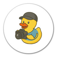 Aufkleber Quietscheente Fotografie Comic Gummiente 10cm rund