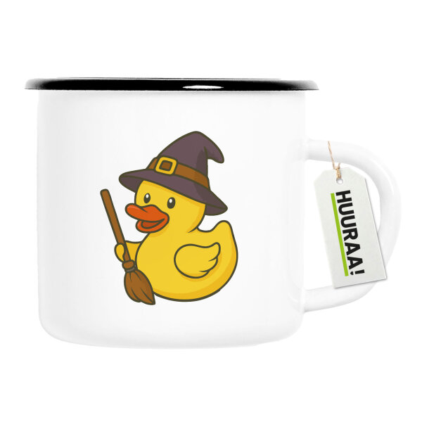 Emaille Tasse Quietscheente Hexe Comic Gummiente 300ml Vintage Emaille Becher