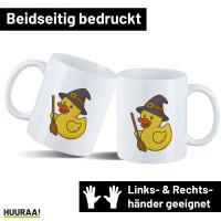 Kaffeetasse Quietscheente Hexe Comic Gummiente 330ml