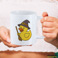 Kaffeetasse Quietscheente Hexe Comic Gummiente 330ml