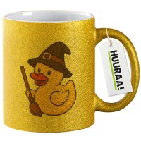 Glitzertasse Quietscheente Hexe Comic Gummiente 330ml