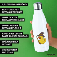 Trinkflasche Quietscheente Hexe Comic Gummiente 500ml Edelstahl Wasserflasche