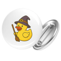 Button Quietscheente Hexe Comic Gummiente