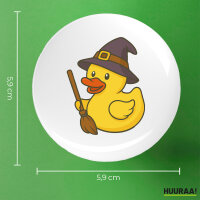 Button Quietscheente Hexe Comic Gummiente