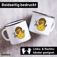 Emaille Tasse Quietscheente Friseurin Comic Gummiente...