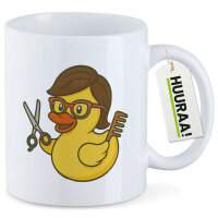 Kaffeetasse Quietscheente Friseurin Comic Gummiente 330ml