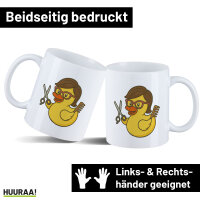 Kaffeetasse Quietscheente Friseurin Comic Gummiente 330ml