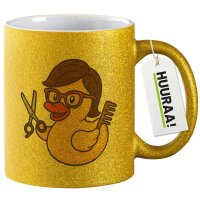 Glitzertasse Quietscheente Friseurin Comic Gummiente 330ml