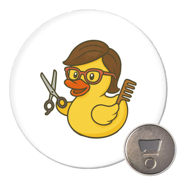 Magnet Quietscheente Friseurin Comic Gummiente 59mm Kühlschrankmagnet Flaschenöffner