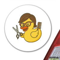 Aufkleber Quietscheente Friseurin Comic Gummiente 10cm