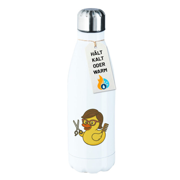 Trinkflasche Quietscheente Friseurin Comic Gummiente 500ml Edelstahl Wasserflasche