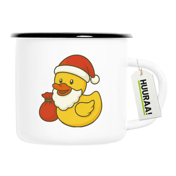 Emaille Tasse Quietscheente Weihnachtsmann Comic Gummiente 300ml Vintage Emaille Becher