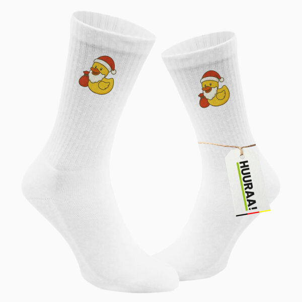 Unisex Socken Quietscheente Weihnachtsmann Comic Gummiente Größe 37/46 White Motiv Tennissocken