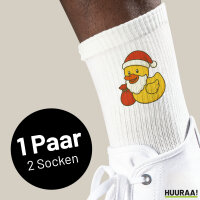 Unisex Socken Quietscheente Weihnachtsmann Comic Gummiente Größe 37/46 White Motiv Tennissocken