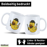 Kaffeetasse Quietscheente Barbershop Comic Gummiente 330ml