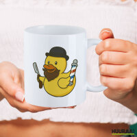 Kaffeetasse Quietscheente Barbershop Comic Gummiente 330ml