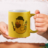 Glitzertasse Quietscheente Barbershop Comic Gummiente 330ml