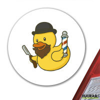 Aufkleber Quietscheente Barbershop Comic Gummiente 10cm rund