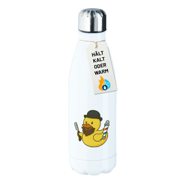 Edelstahl-Trinkflasche Quietscheente Barbershop Comic Gummiente 500ml Wasserflasche