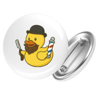 Button Quietscheente Barbershop Comic Gummiente rund