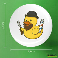 Button Quietscheente Barbershop Comic Gummiente rund