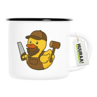 Emaille Tasse Quietscheente Schreinerei Comic Gummiente...