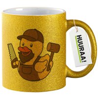 Glitzertasse Quietscheente Schreinerei Comic Gummiente 330ml