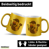 Glitzertasse Quietscheente Schreinerei Comic Gummiente 330ml