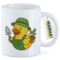 Kaffeetasse Quietscheente Gartenbau Comic Gummiente 330ml