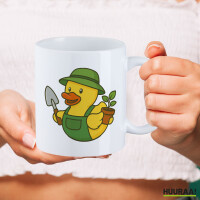 Kaffeetasse Quietscheente Gartenbau Comic Gummiente 330ml