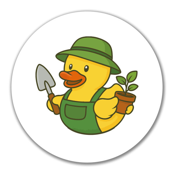 Aufkleber Quietscheente Gartenbau Comic Gummiente 10cm