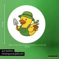 Aufkleber Quietscheente Gartenbau Comic Gummiente 10cm