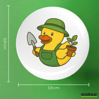 Button Quietscheente Gartenbau Comic Gummiente