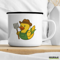 Emaille Tasse Quietscheente Landwirtschaft Comic Gummiente 300ml Vintage