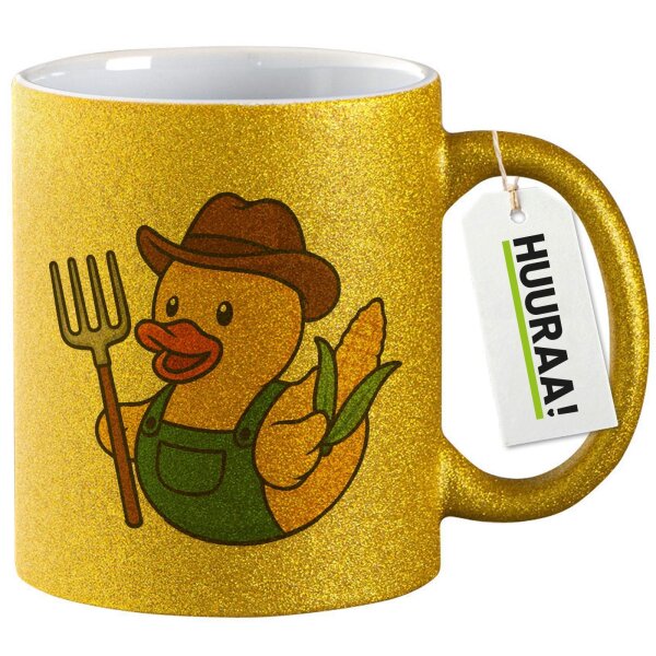 Glitzertasse Quietscheente Landwirtschaft Comic Gummiente 330ml