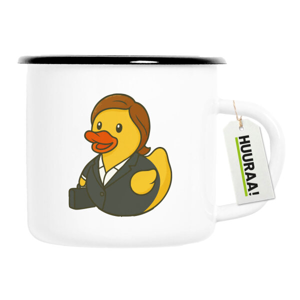 Emaille Tasse Quietscheente Chefin Comic Gummiente 300ml Vintage Emaille Becher