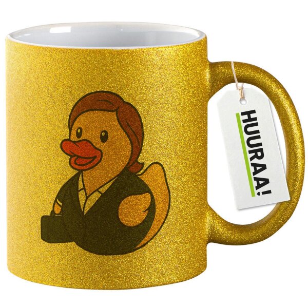 Glitzertasse Quietscheente Chefin Comic Gummiente 330ml