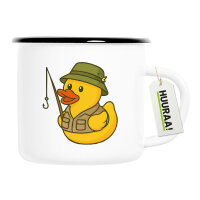 Emaille Tasse Quietscheente Angler Comic Gummiente 300ml...