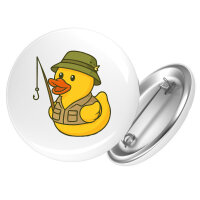 Button Quietscheente Angler Comic Gummiente rund