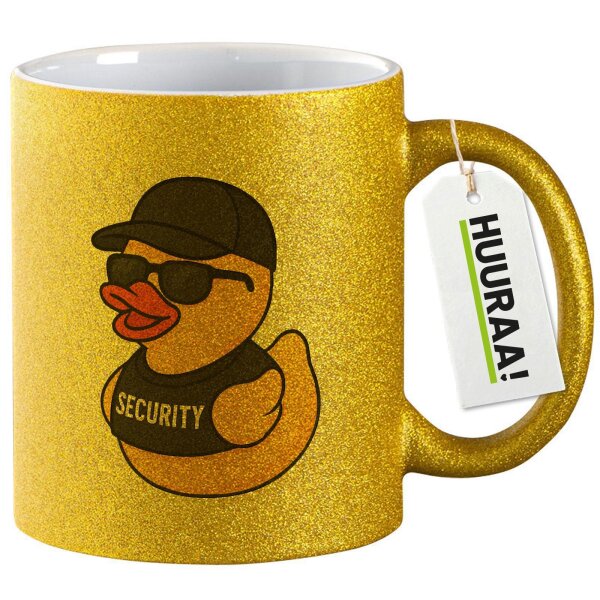 Glitzertasse Quietscheente Security Comic Gummiente 330ml