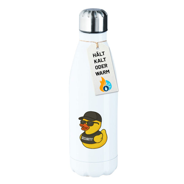 Trinkflasche Quietscheente Security Comic Gummiente 500ml Edelstahl Wasserflasche