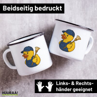 Emaille Tasse Quietscheente Hausmeister Comic Gummiente...
