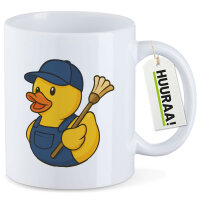 Kaffeetasse Quietscheente Hausmeister Comic Gummiente 330ml