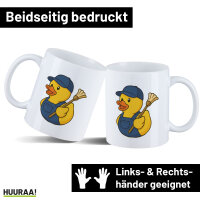 Kaffeetasse Quietscheente Hausmeister Comic Gummiente 330ml