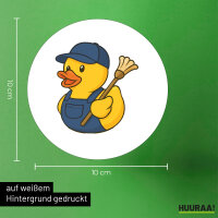 Aufkleber Quietscheente Hausmeister Comic Gummiente 10cm
