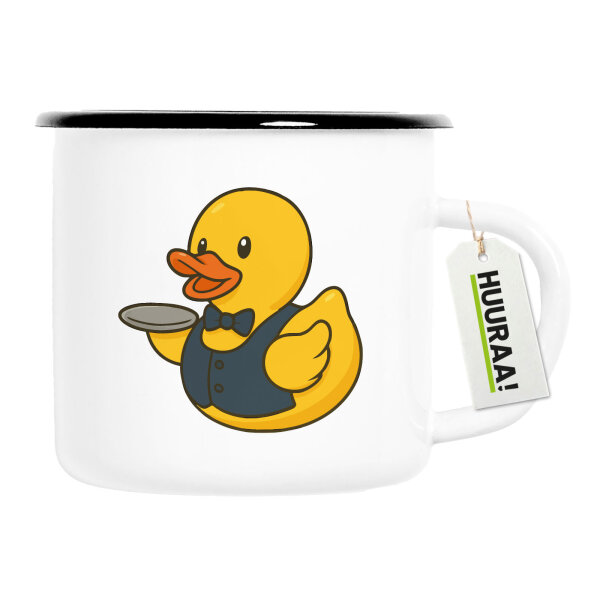 Emaille Tasse Quietscheente Gastronomie Comic Gummiente 300ml Vintage