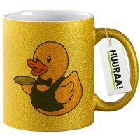 Glitzertasse Quietscheente Gastronomie Comic Gummiente 330ml