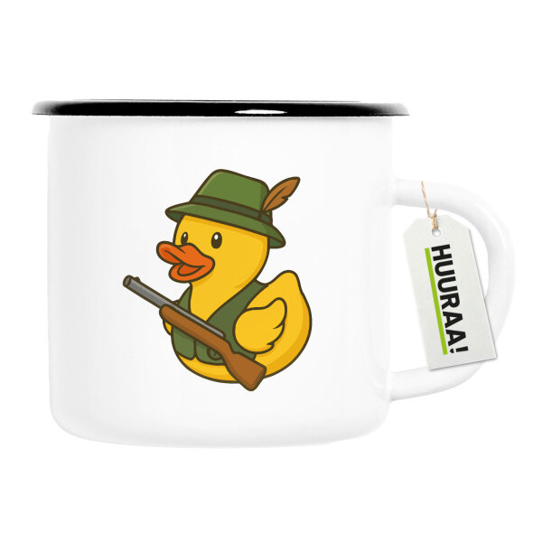 Emaille Tasse Quietscheente Jäger Comic Gummiente 300ml Vintage