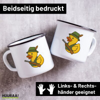 Emaille Tasse Quietscheente Jäger Comic Gummiente...